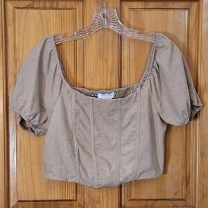 Kirious Los Angeles Crop Top Women's Size Large Tan Neutral Minimalist BohoChic